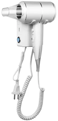 Image de Sèche-cheveux QL avec technologie ionique, support mural et prise USB, puissance 2000 watts, idéal pour hôtels, couleur blanche
