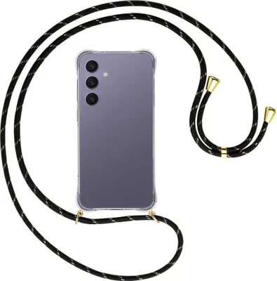Produktbild von Handykette Backcover-Schutzhülle mit Band (Metall goldfarben) für Samsung Galaxy S24 FE 5G - schwarz/gold