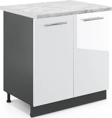 Produktbild von Spülenunterschrank Vicco Fame-Line Weiß Hochglanz 80 cm , AP Marmor, Model 46442