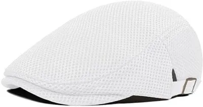 Image de Béret léger et respirant pour homme, modèle d'été, en maille douce, blanc, taille 55-59.