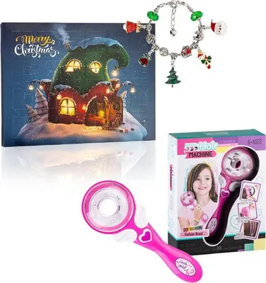 Productafbeelding van 2-delige set kerstarmbanden met adventskalender + vlechtmachine - ADVENTBRAID