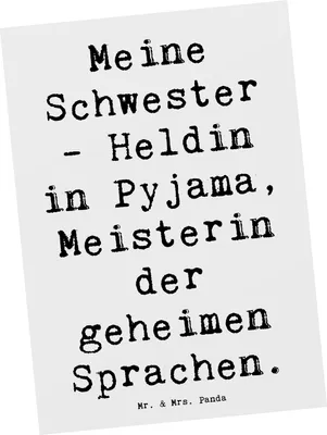 Produktbild von Mr. & Mrs. Panda Postkarte Spruch Schwester Heldin - Weiß - Geschenk, bildkarte, Familie, Postkarten, Ansichtskarte, Handarbeit, Fotokarte, einzigartige Designs, Lächeln