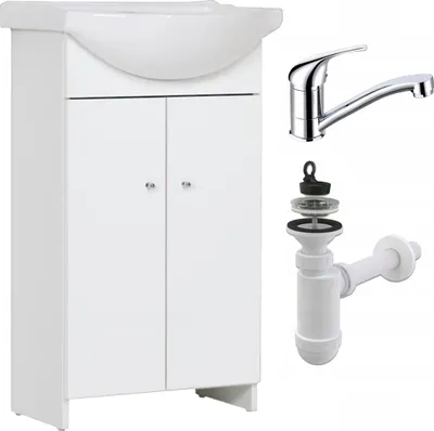 Zdjęcie produktu dla Szafka Łazienkowa z Umywalką 50 Front Lakier Uchwyt Chrom Bateria Obrotowa
