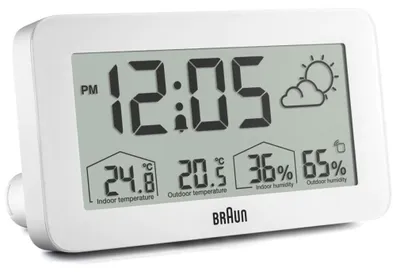 Imagen del producto de Braun BC13WP-DCF, Despertador digital, Rectangular, Blanco, 12/24 horas, Celsius (°C), Pantalla LCD
