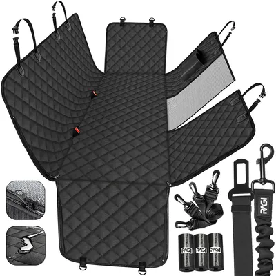 Produktbild von Hundedecke Auto Rückbank, Hunde Autoschondecke, Auto Hundedecke Gepolstert für den Rücksitz Wasserdicht und Kratzfeste Schwarz 145x138 + 3 TASCHEN MIT