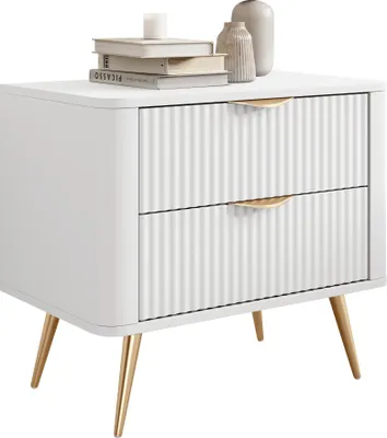 Produktbild von MIRJAN24 Nachttisch Lante, Nachtschrank mit zwei Schubladen, Metallfüße und Aluminiumgriffe (Farbe: Weiß)