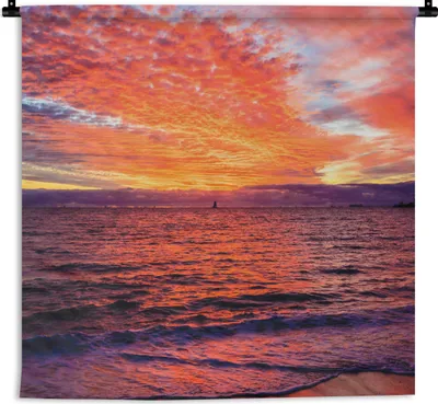 Produktbild von MuchoWow® Wandteppich Wandbehang Sonnenuntergang - Strand - Rot 60x60 cm Tapisserie Dekoration Wandtuch - Dekorationen - Wand Decke