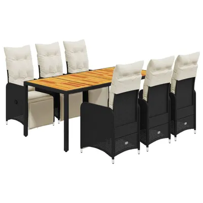 Produktbild von 7-tlg. Garten-Bistro-Set mit Kissen Schwarz Poly Rattan