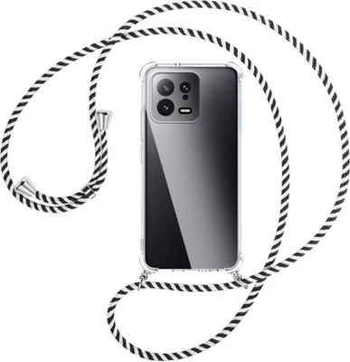 Produktbild von Handykette Backcover-Schutzhülle mit Band (Metall silberfarben) für Xiaomi 13 (6.28'') - schwarz/weiß gestreift