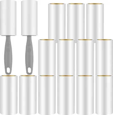 Produktbild von 15 Rollen Pluisroller mit 2 Handgriffen - Extra Klebrige Lintroller für Tierhaare, Kleidung und Möbel