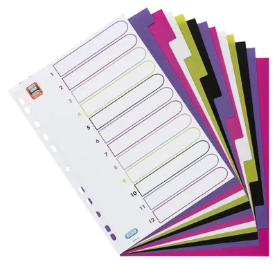 Produktbild von Oxford Ordnerregister myColour DIN A4 Vollformat blanko farbsortiert, Gemischte Farben, Polypropylen (PP), A4, 225 mm, 300 mm, 12 Stück(e)