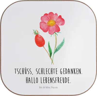 Produktbild von Mr. & Mrs. Panda Untersetzer für Gläser Blume Hagebutte - Weiß - Geschenk, Tischuntersetzer, Tasse, Lebensfreude, Schlechte Gedanken, Glas, Garten, Tischschoner
