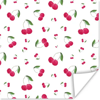 Produktbild von MuchoWow® Poster Kirsche - Aquarellfarbe - Obst 100x100 cm - Babyzimmer