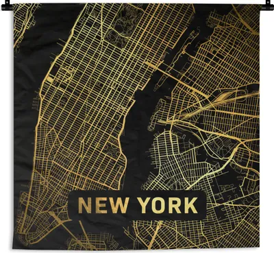 Produktbild von MuchoWow® Wandteppich Wandbehang New York - Karte - Gold 150x150 cm Tapisserie Dekoration Wandtuch - Wohnaccessoires - Modernes