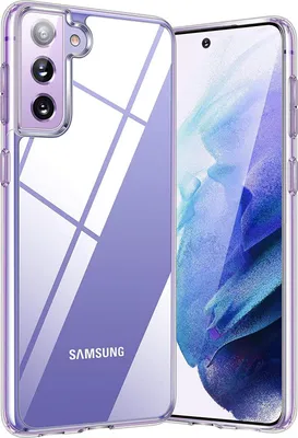 A clear phone case with a purple gradient and geometric lines, shown on a white background next to a smartphone.
