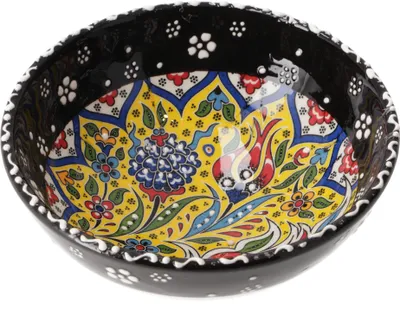 Produktbild von 1 Stk. Orientalische Keramikschüssel, Schale, Müslischale, Handbemalt - Ø 12 cm / Model 17, Schwarz, Schalen, Schüsseln