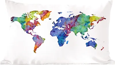 Produktbild von MuchoWow® Zierkissen Sofakissen Wohnzimmer Dekokissen 50x30 cm Weltkarte - Aquarell - Regenbogen - Wohnzimmerdekoration - Polster mit Photo