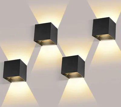 Produktbild von 4 Stücke 12W LED Wandleuchten Innen/Außen Wandlampe, Auf und ab Einstellbarer Lichtstrahl 3000K Warmweiß Außenwandleuchte LED IP66 wasserdichte Wandleuchte, Schwarz