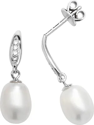 Produktbild von Klassische 925 Sterling Silber (Rhodiniert) Damen - Paar Ohrringe mit Zirkonia, Süßwasser-Zuchtperle - 23mm*8mm; TRS22930