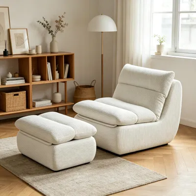 Produktbild von STILVORA Relaxsessel Schlafsofas mit Abnehmbare Rückenlehne & Sitzkissen,Polstersofa Indoor-Sitzkissen mit bequeme,Sitzsack mit Fußstütze, Weiß