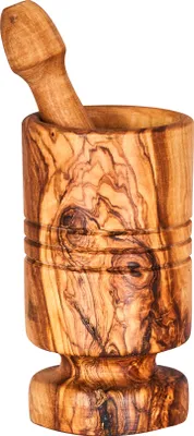 Produktbild von Mörser H12cm Olivenholz Holzmörser Stößel zylindrisch Holz Gewürzmühle Küche Natur Unikat