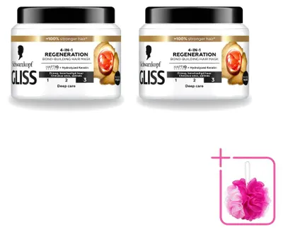 Productafbeelding van 2 x Gliss Total Repair 4-in-1 haarmasker voor intensieve herstelwerking - 400 ml - Voordeelverpakking - 2 stuks