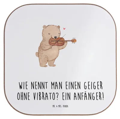 Produktbild von Mr. & Mrs. Panda Untersetzer für Gläser Violine Anfänger - Weiß - Geschenk, Streichinstrument, Glas, Musik, Musiker, gläseruntersetzer, Tischuntersetzer, Disziplin