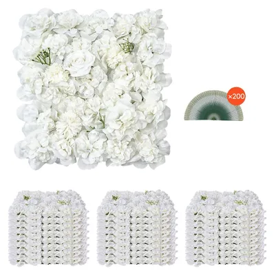 Productafbeelding van VEVOR Kunstplantenwand, 24 stuks, 380 x 380 x 65 mm, kunstmatige haag, geschikt voor bruiloften, Valentijnsdag, thuis, babyfeestjes, achtergronddecoratie, wit