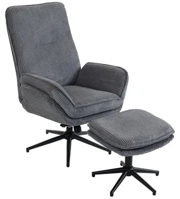 Produktbild von HOMCOM Relaxsessel mit Hocker 360° Drehbar Fernsehsessel mit Liegefunktion Grau