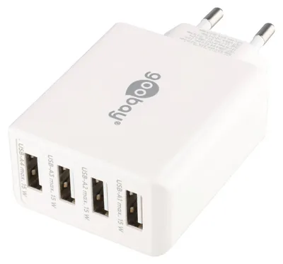 Produktbild von 4-fach USB-Ladegerät, mehrfach USB-Ladegerät, 30W, lädt bis zu 4 Geräte gleichzeitig, weiß