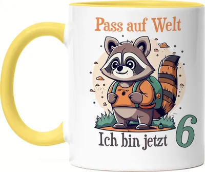 Produktbild von Pass auf Welt ich bin 6 Tasse Gelb Kindergeburtstag Geburtstagskind