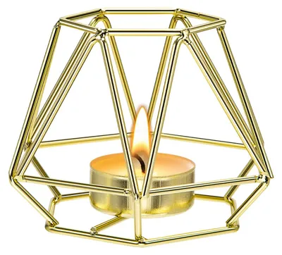 Metallener Teelichthalter, geometrisch, gold, 6,5x8,5x8,1 cm