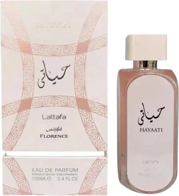 A perfume bottle and its packaging are displayed side-by-side against a white background.