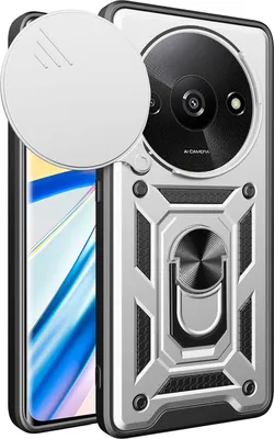 Obrázek produktu pro Pouzdro pro Xiaomi Redmi A3, TPU Nárazník Silikonové Pouzdro s Kroužkem Stojánek, Ochrana Kamery Stříbro