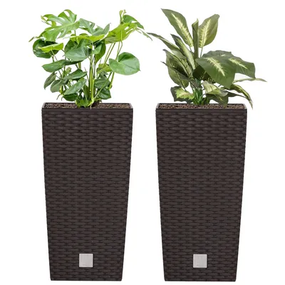 Produktbild von Set 2 Stücke Blumenkübel 7,2 L Rattan-Optik Umbra hohe Pflanzkübeln H 32,4 cm mit Innenkasten 3 L quadratisch Übertopf aus Kunststoff