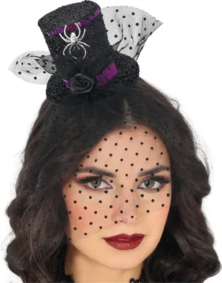 Produktbild von Halloween Minihut Haarreif Mit Schleier Dunkelromantischer Kopfschmuck Spinnenmotiv Zylinder Fantasie Accessoire Gruselige Atmosphäre Geheimnisvolle Eleganz, Farbe: Schwarz