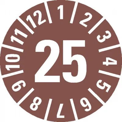 Produktbild von Dreifke® Jahresprüfplakette 25, braun, Folie, ablösbar, Ø 20mm, 36 Stück