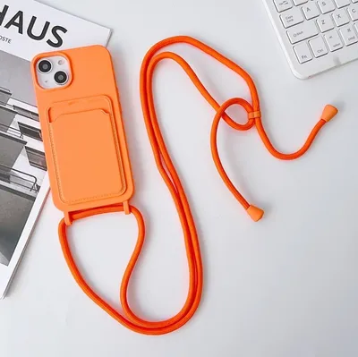 Produktbild von Mobigear Lanyard Card iPhone 15 Silikon Handykette mit Kartenhalter - Orange