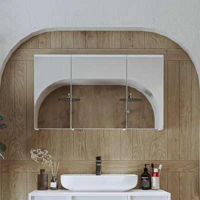 Imagen del producto de Skye Decor, armario de baño de alta calidad con espejo, 105 cm, blanco, 100% MDF, montaje en pared