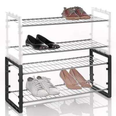 Stapelbares Schuhregal, Metall, 65,5x4x27,3 cm, weiß