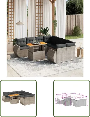 Produktbild von The Living Store 9-tlg. Garten-Sofagarnitur mit Kissen Grau Poly Rattan