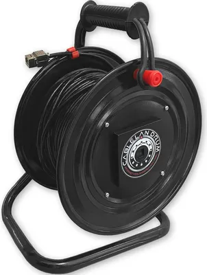 Produktbild von Netzwerk LAN Kabeltrommel CAT6 S/FTP RJ45 Keystone Buchsen Internetverlängerung erweitern Metall schwarz 90 Meter