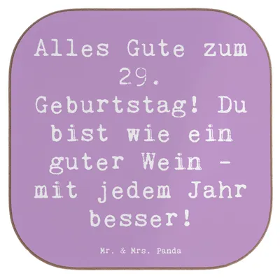 Produktbild von Mr. & Mrs. Panda Holzuntersetzer Spruch 29. Geburtstag Glückwünsche - Lavendeltraum - Geschenk, gläseruntersetzer, unvergesslicher, Getränkeuntersetzer, Erinnerungen