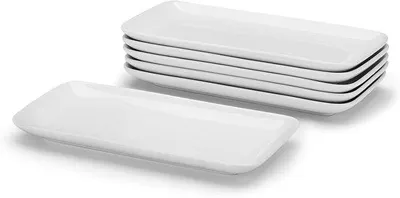 Obrázok produktu pre Sada keramických tanierov, 6 ks, 23 cm, biela, moderná, na sushi, občerstvenie, dezerty, párty