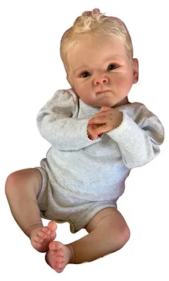 Produktbild von 45 Cm Große Weibliche Vollkunststoffpuppe, Blaue Augen, Haartransplantation, Geklebte Wimpern, Grauer Langärmeliger Body, Realistische Spielzeugpuppe.