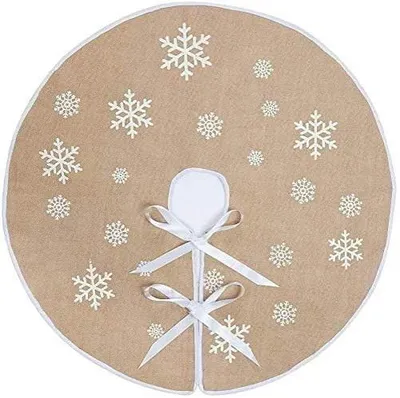 Immagine prodotto di Elzusha - Copertura per albero di Natale in juta con fiocchi di neve bianchi - 91 cm