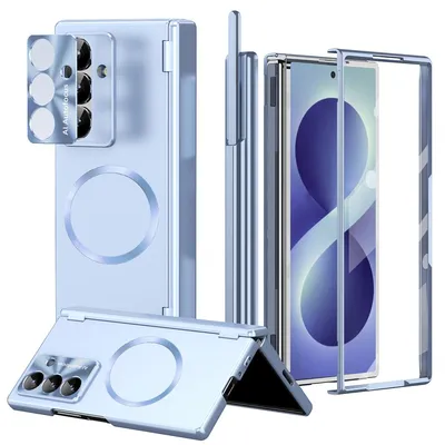 Obrázek produktu pro Magnetické pouzdro pro Samsung Galaxy Z Fold 7, tvrdé ochranné pouzdro s ochranou displeje, pantu a fotoaparátu, držákem na stylus a stylusem Modrá