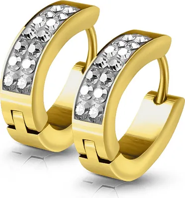 Produktbild von edle Damen Creolen Kreolen Klappcreolen Edelstahl Zirkonia Kristall Glitzer Autiga® gold-klar