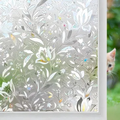 Produktbild von Schutzfolie aus Vinyl für Fenster - 17,7" x 157" - Dekorative Privatschutzwand - Thermohaltende Glas-Schutzfolie mit Wärmeisolationsfunktion für Vordertürfenster.