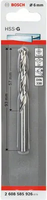 Produktbild von Metallbohrer HSS-G, DIN 338, 6 x 57 x 93 mm, 1er-Pack